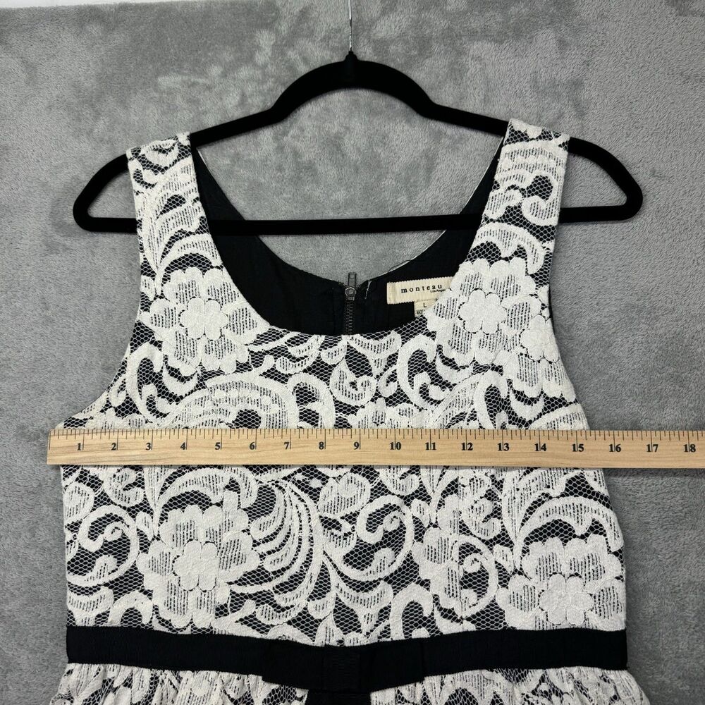 Monteau Dress Women's Large White Black Sleeveless Mini Preppy Work Lace Formal - Picture 15 of 16